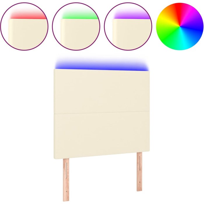 Cabecero con luces led cuero sintético crema 90x5x118/128 cm