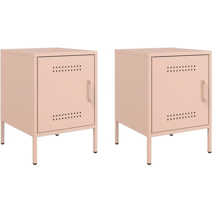 Pack 2 uds mesitas de noche,mesilla de noche acero rosa 36x39x50,5 cm cfw725074