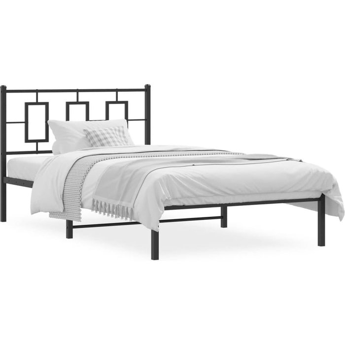 Estructura cama sin colchón con cabecero metal negro 107x203 cm — comfortxl