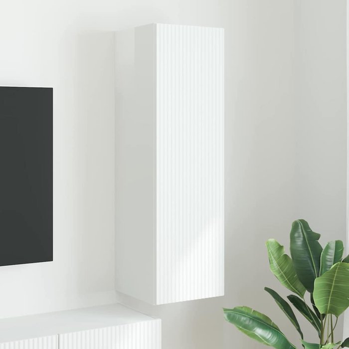 Mueble de tv de pared, blanco brillante, 30 x 31 x 100 cm