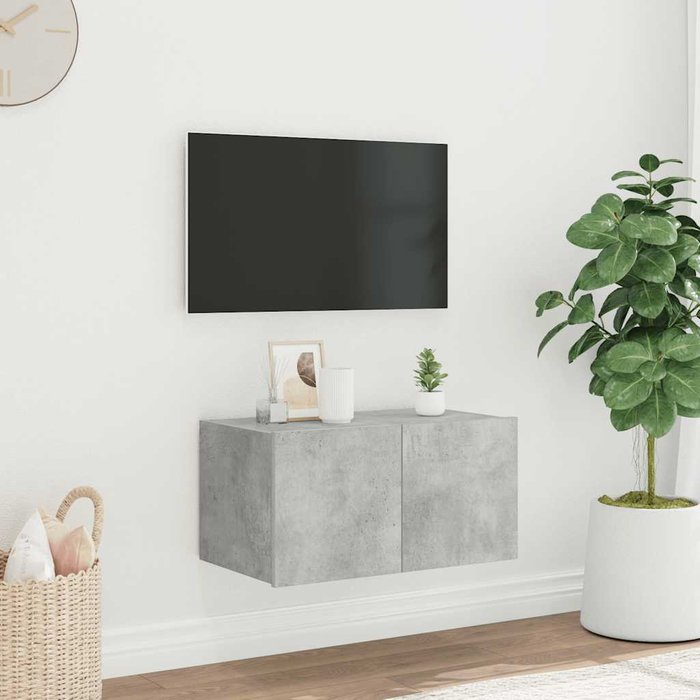 Mueble de tv de pared con luces led, gris hormigón, 60x35x31 cm