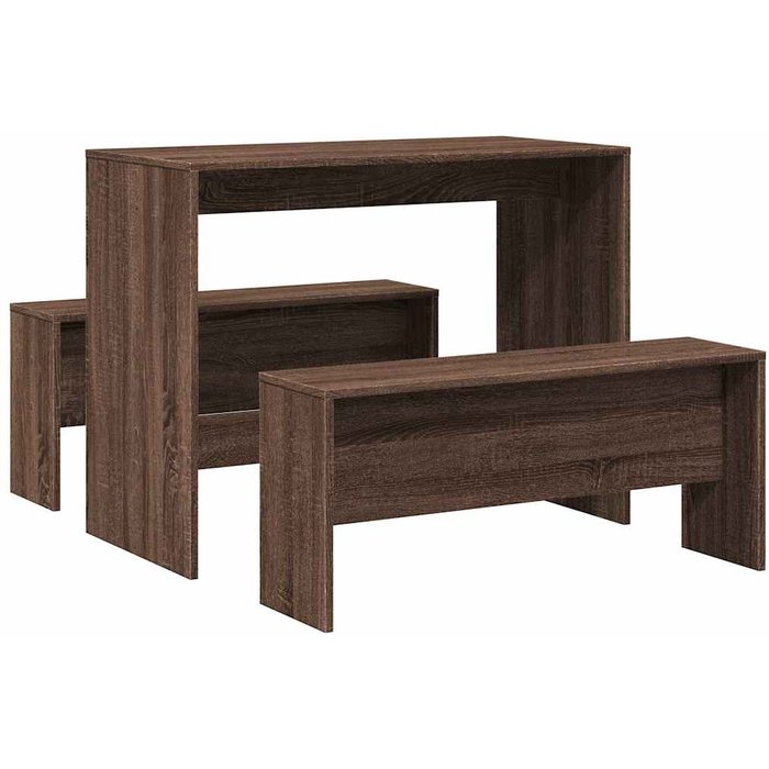 Mesa y bancos de comedor 3 pzas madera ingeniería roble marrón