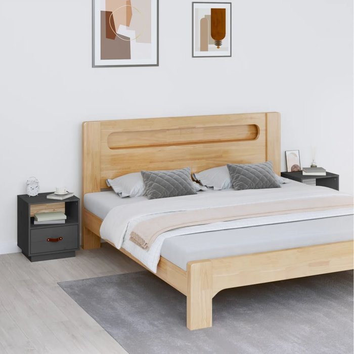 Mesitas de noche 2 uds madera maciza pino gris 40x34x45 cm - comfortxl