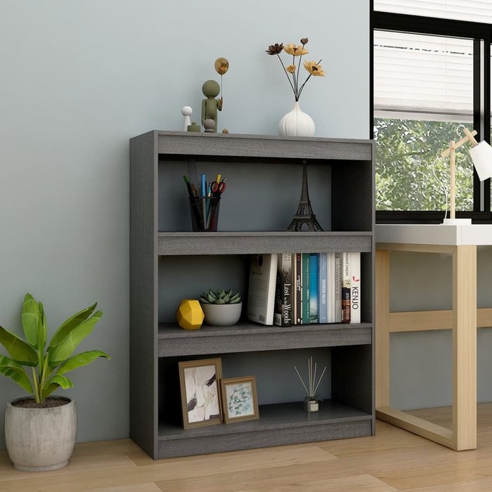 Librería/separador de ambientes gris 100x30x103 cm pino macizo