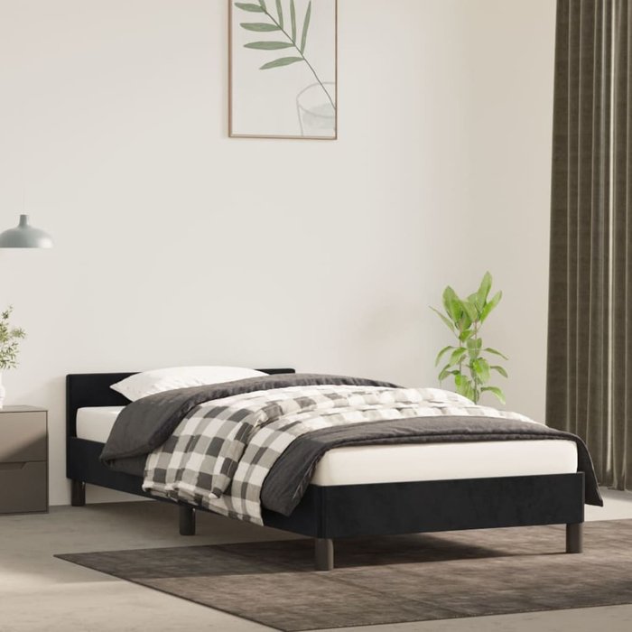 Estructura de cama con cabecero terciopelo negro 90x190 cm