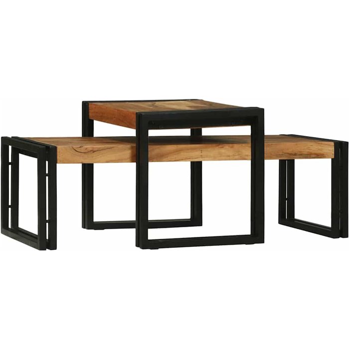 Mesa de café 2 piezas marrón madera maciza de acacia