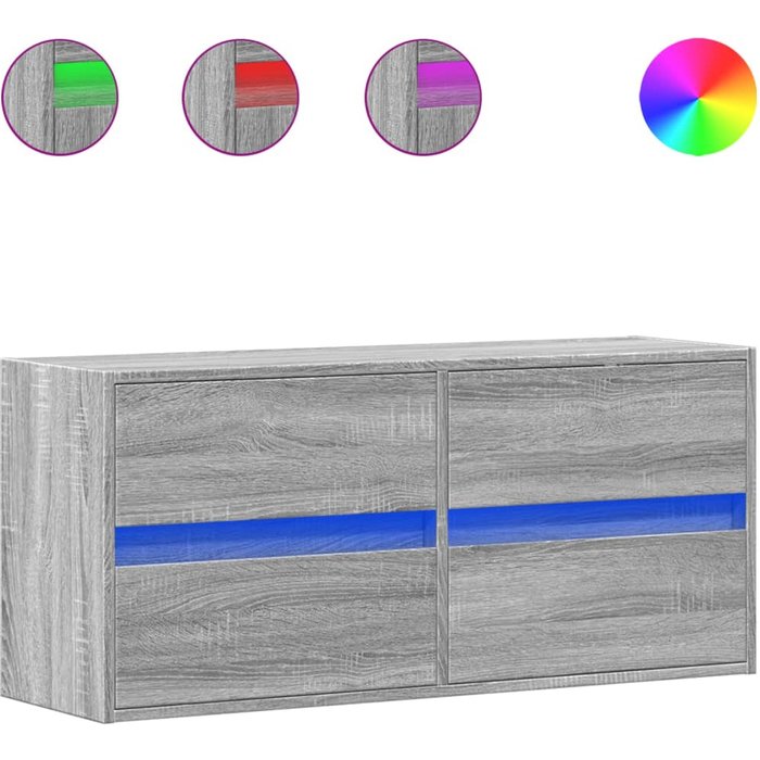 Mueble de tv de pared con iluminación led sonoma gris 100x31x45 cm - comfortxl