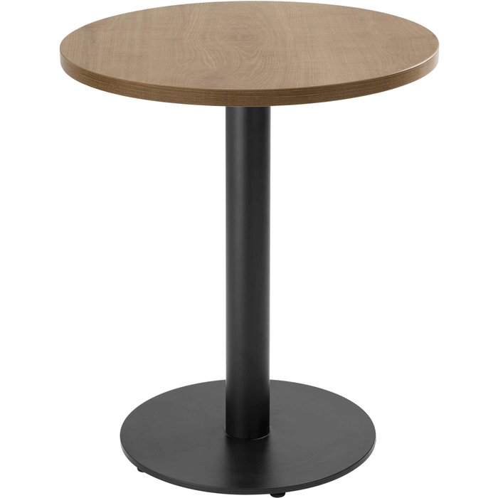 Mesa de comedor 60 cm pie negro y revestimiento de madera clara