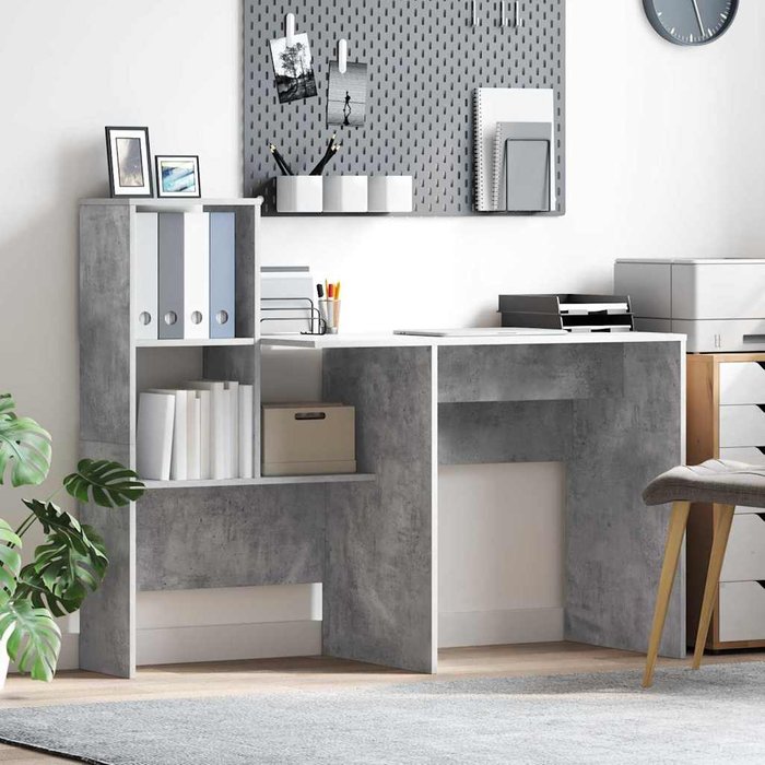 Maison exclusive - escritorio con estante gris concreto 131,5 x 50 x 106,5 cm
