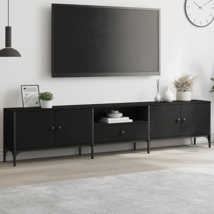 Vidaxl mueble de tv con cajón madera de ingeniería negro 200x25x44 cm