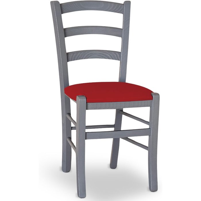 Silla venezia en madera de haya gris con asiento de símil piel roja