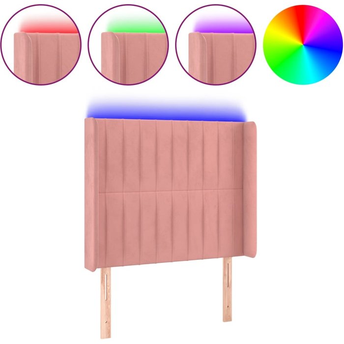 Cabecero cama - mueble cabecero con led de terciopelo rosa 93x16x118/128 cm