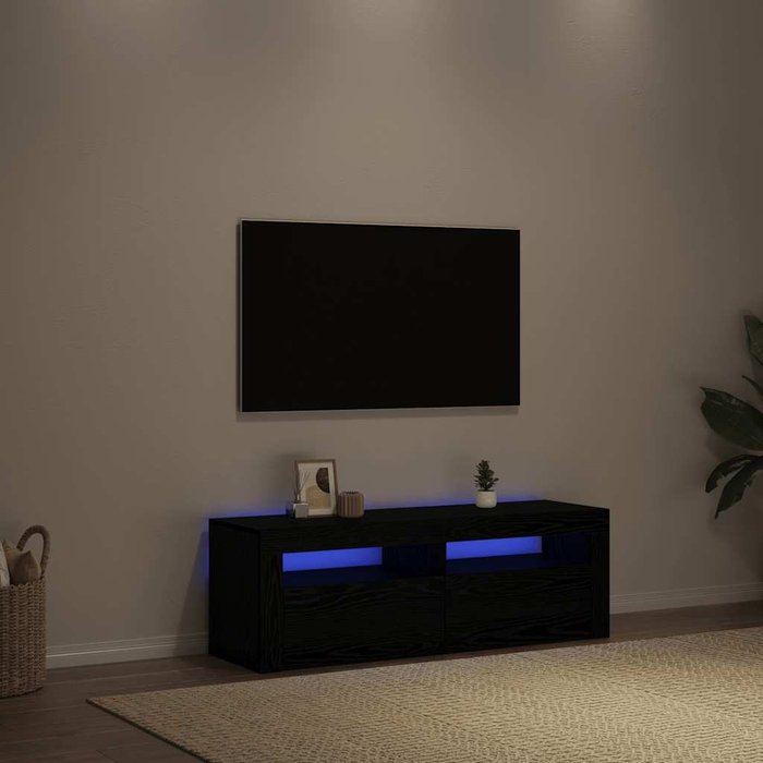 Vidaxl mueble de tv con luces led roble negro 120x35x40 cm