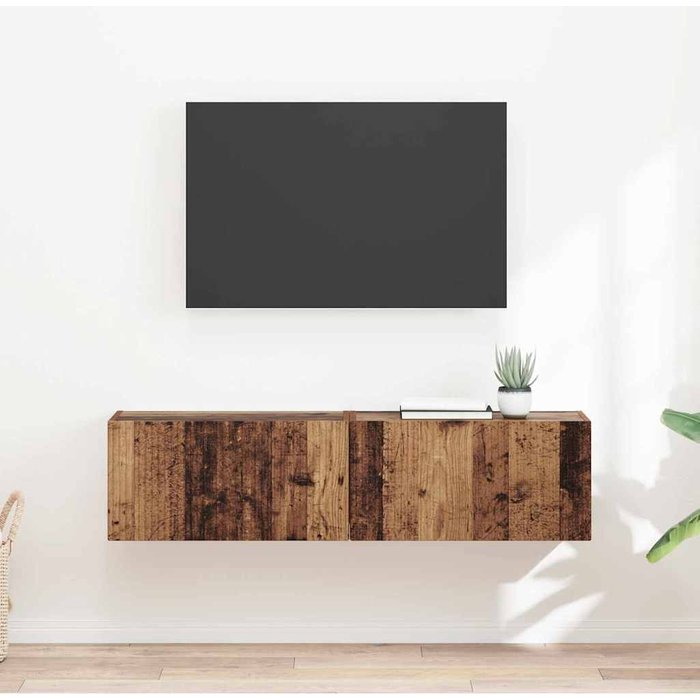 Mueble de tv de pared de 2 piezas, acabado madera antigua, 60 x 31 x 29,5 cm
