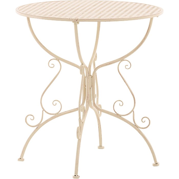 Mesa de jardín redonda de 74 cm de altura en metal crema envejecido 10_0004006