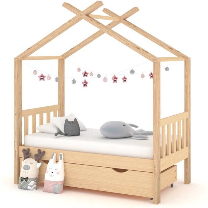 Vidaxl estructura de cama infantil con cajón madera de pino 70x140 cm