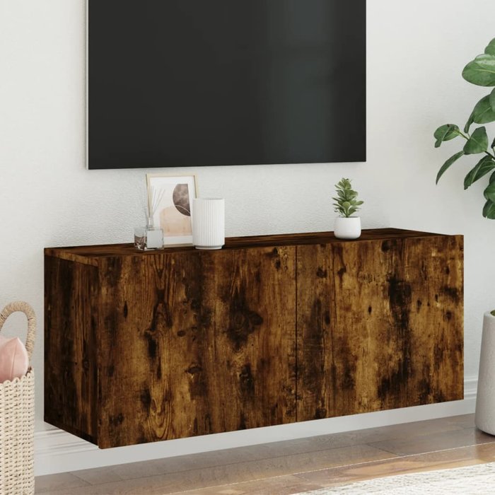 Mueble de tv de pared de roble ahumado, 100x30x41 cm