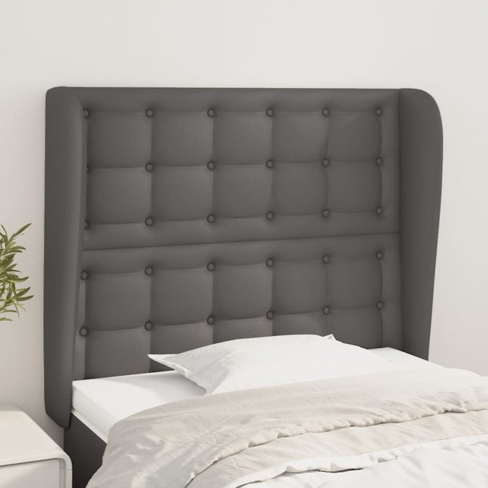 Cabecero con orejas de cuero sintético gris 83x23x118/128 cm - comfortxl