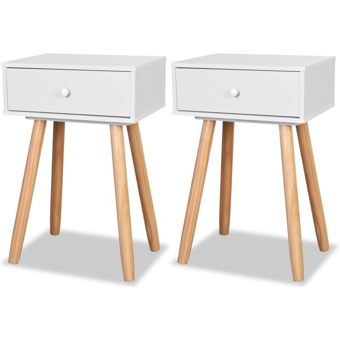Mesita de noche 2 piezas madera maciza de pino 40 x 30 x 61 cm blanco
