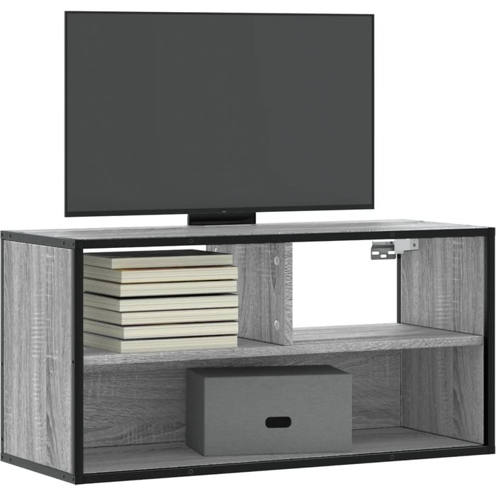 Mueble de tv sonoma gris 80x31x39,5 cm de madera contrachapada y metal