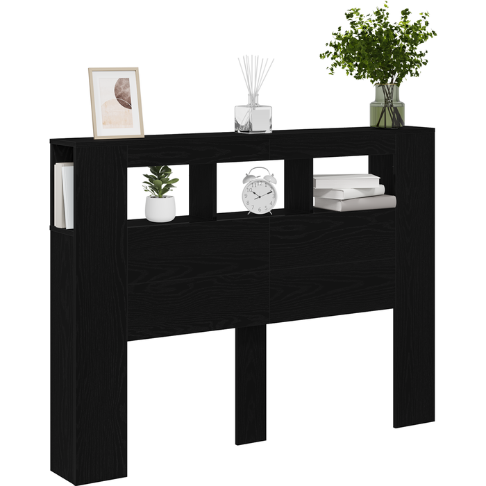 Cabecero cama led madera ingeniería roble negro 140x18,5x40 cm cfw11006