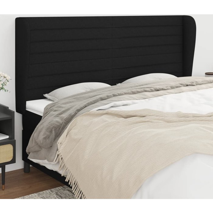 Cabecero con orejas de tela negro 183x23x118/128 cm