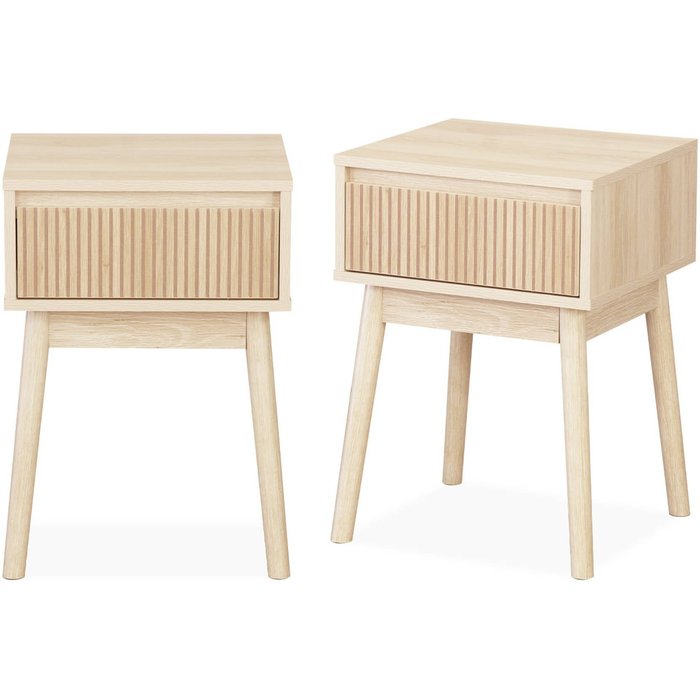 Mesita de noche de 1 cajón con efecto madera, set de 2 natural - 39x39x55.4 cm