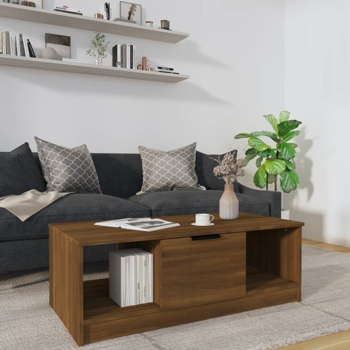 Mesa de centro roble marrón 102x50x36 cm madera contrachapada