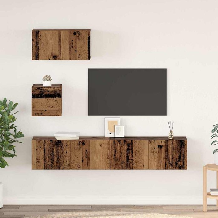 Mueble de tv de pared 4 pcs madera vieja 80 x 30 x 30.5 cm
