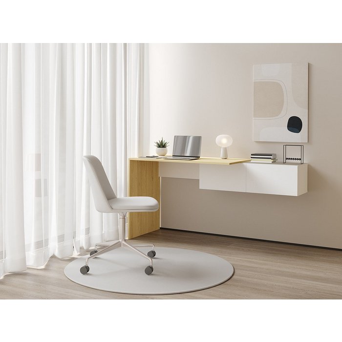 Escritorio consola flotante con 2 armarios - color: natural y blanco - molawa