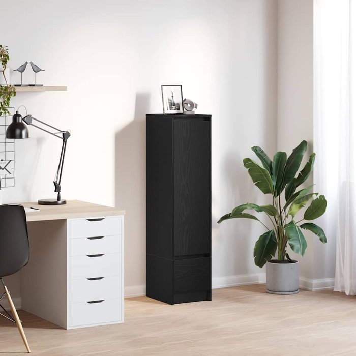Aparador alto roble negro 29,5x34x119,5 cm madera de ingeniería