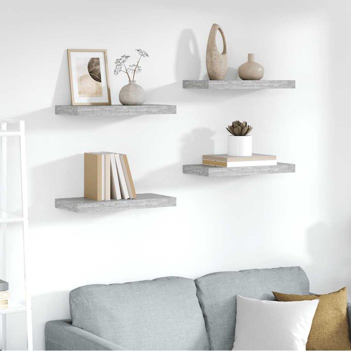 Estantes flotantes de pared, 4 unidades, gris hormigón, 50x23x3,8 cm, mdf