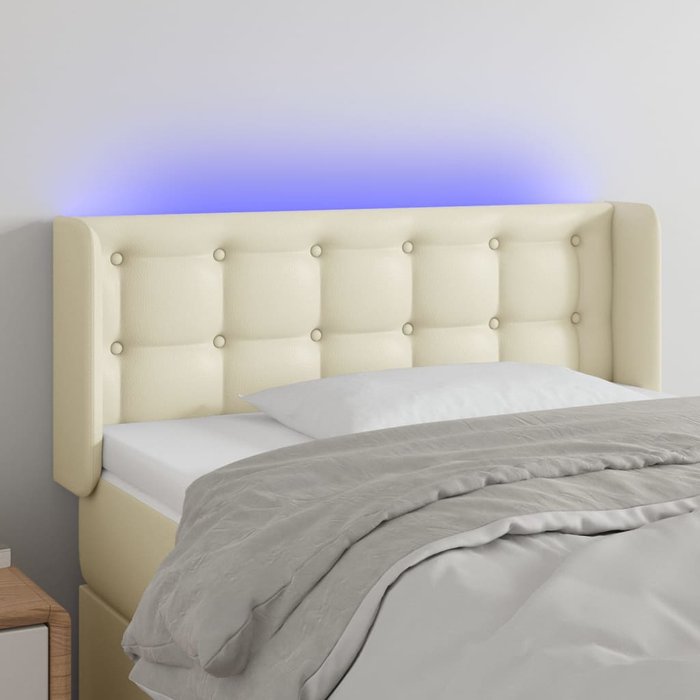 Cabecero con led cuero sintético crema 93x16x78/88 cm