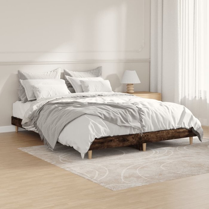 Vidaxl estructura de cama madera de ingeniería roble ahumado 135x190cm
