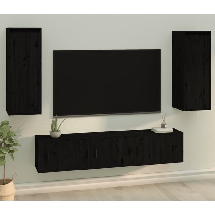 Armarios de pared de 2 piezas, negros, 30x30x80 cm, madera maciza de pino.