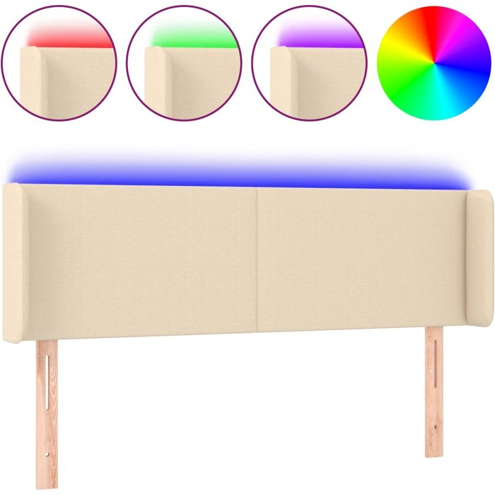 Cabecero cama - mueble cabecero con led de tela crema 147x16x78/88 cm