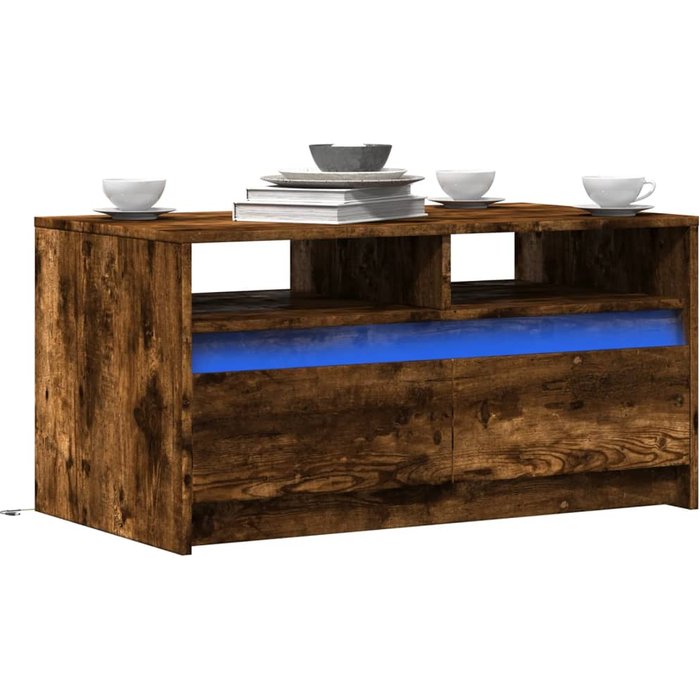 Mesa de centro con luces led, roble ahumado, madera de ingeniería.