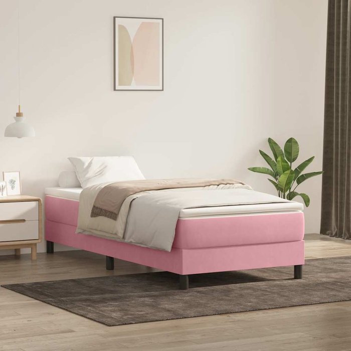 Maison exclusive - cama box spring sin colchón rosa terciopelo 90x220 cm
