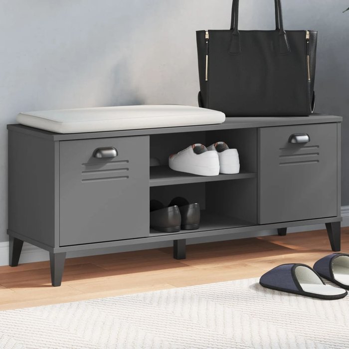 Banco zapatero viken, gris antracita, madera maciza de pino.