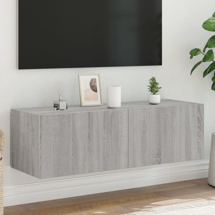 Maison exclusive - mueble de tv de pared con luces led gris sonoma 100x35x31 cm