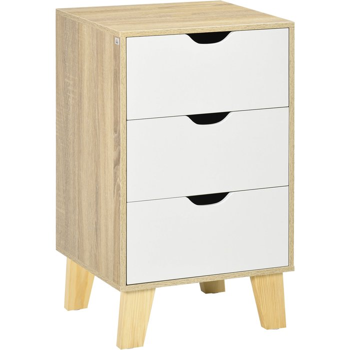 Mesita de noche 3 cajones 40x35x68,5cm madera blanco moderno anti-vuelco
