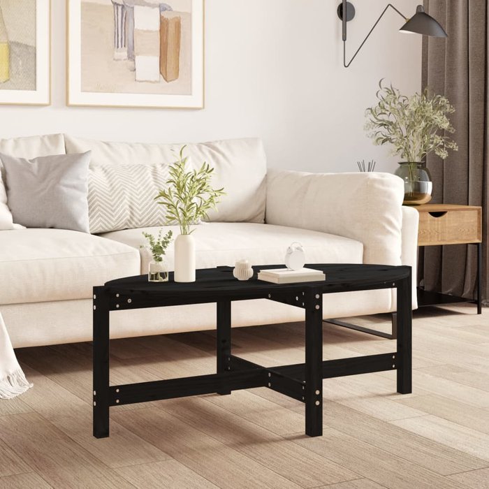 Mesa de centro negro 118x63x45 cm madera maciza de pino