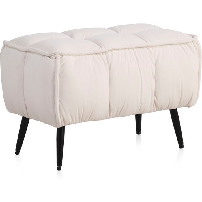 Banco tapizado en terciopelo beige con patas metálicas