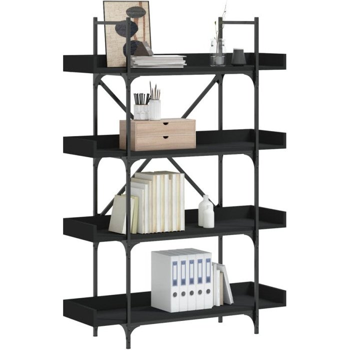 Vidaxl librería de 4 estantes madera ingeniería negro 100x33x145,5 cm