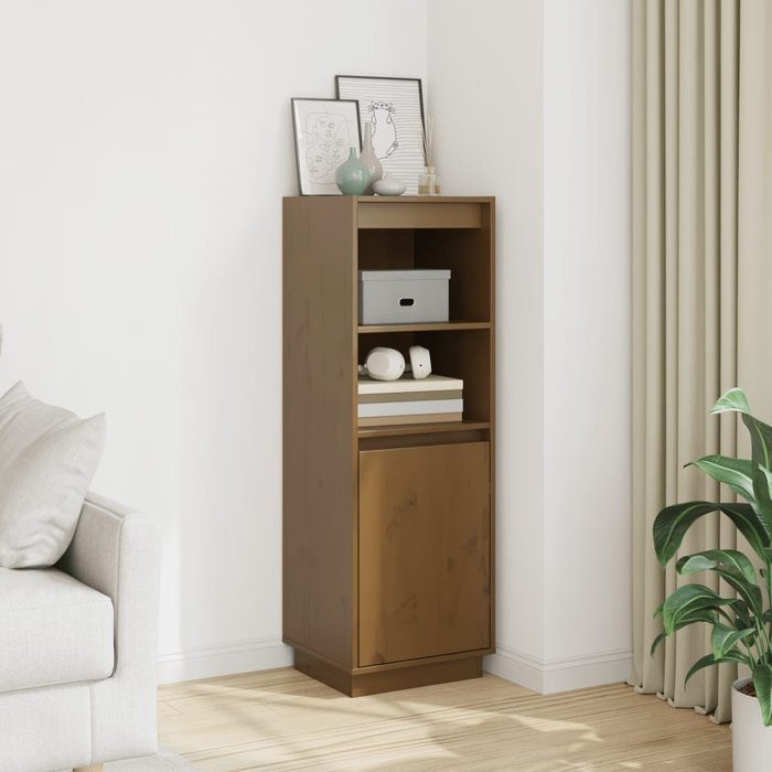 Aparador alto de madera maciza de pino marrón miel 37x34x110 cm - comfortxl