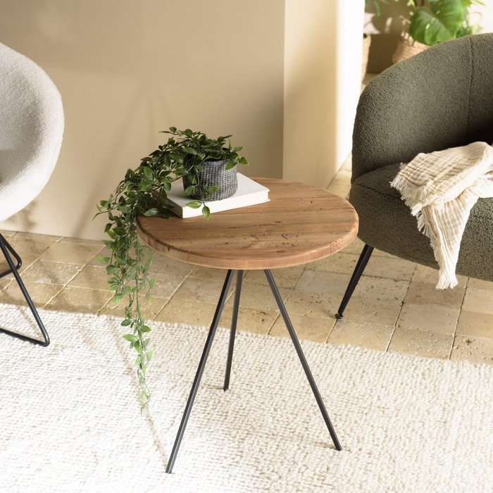 Andrea - mesa auxiliar redonda 45 x 45 cm, madera de pino reciclado
