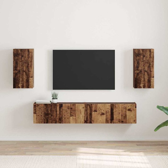 Mueble de tv de pared, 2 piezas, madera antigua, 30 x 31 x 60 cm