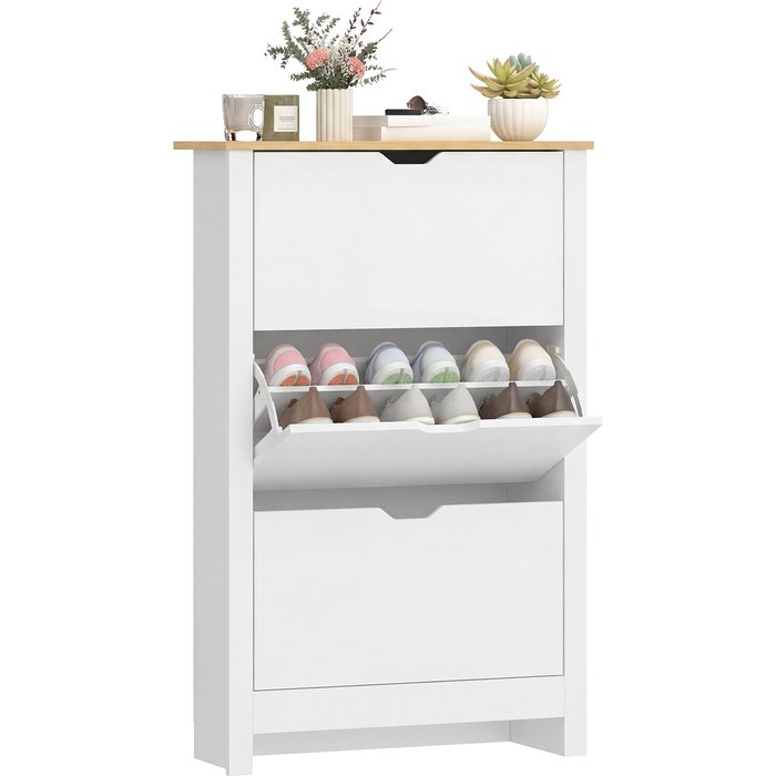 Zapatero blanco 3 cajones basculantes 18 pares estantes ajustables 72x26x112cm