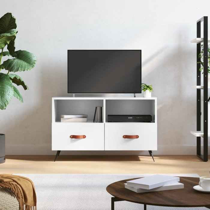Maison exclusive - mueble de tv madera contrachapada blanco brillo 80x36x50 cm