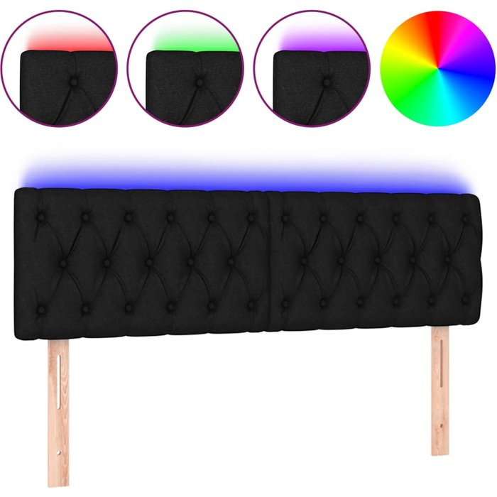 Cabecero cama - mueble cabecero con led de tela negro 160x7x78/88 cm